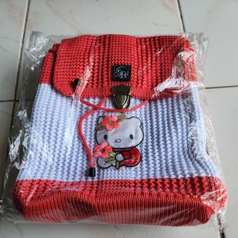 Tas anak perempuan ransel rajut karakter hellokity bawah