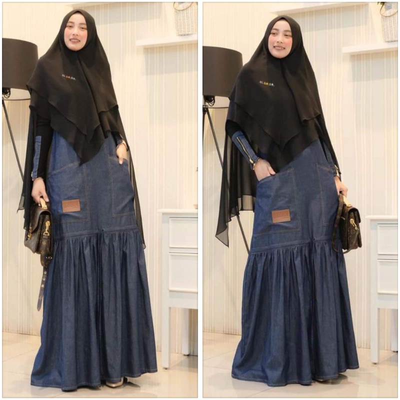Preloved Set Denim Joza Clothing & Khimar Katun Sisesa