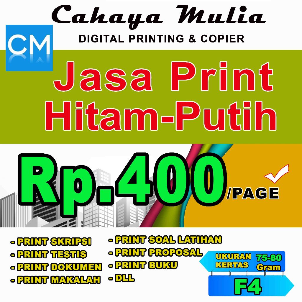 

jasa print hitam putih(B/W) - cetak buku cetak F4 75 Gr