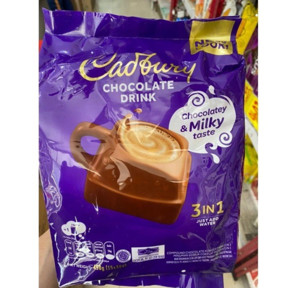 

HALAL Cadbury drink 3in1 450 g gr gram original import malaysia mly minuma hot cold chocolate cokelat coklat susu panas dingin ice iced super enak creamy ready stok 1 bungkus isi 15 sachet 30gr viral tiktok tik tok mewah kekinian puasa lebaran traveling