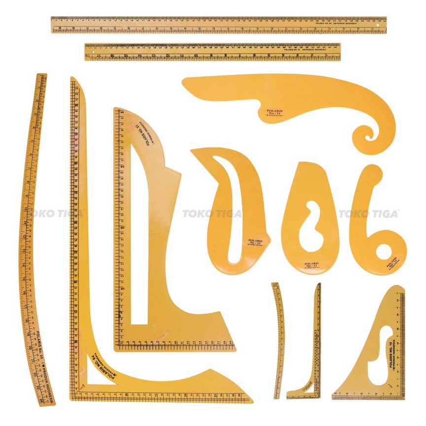 

KODE V6I2 Penggaris Pola Set Pattern Ruler POLARIS Isi 9 Set 12 Pcs PSC1