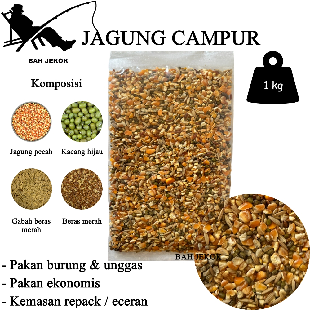 Jagung campur untuk pakan ayam Bangkok Petelur Pedaging Kampung Aduan Broiler dll (1kg).