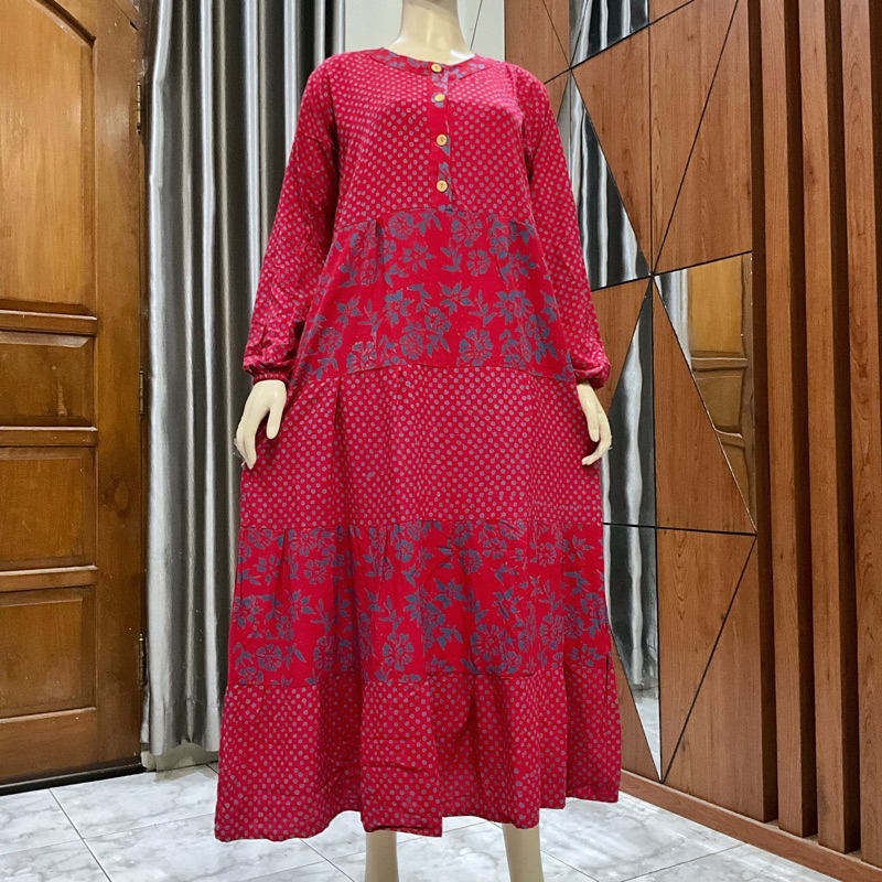 NTSY/ Longdress Batik Cap Susun Gamis Batik Muslimah Model Susun ada Kancing bisa Busui LD 110