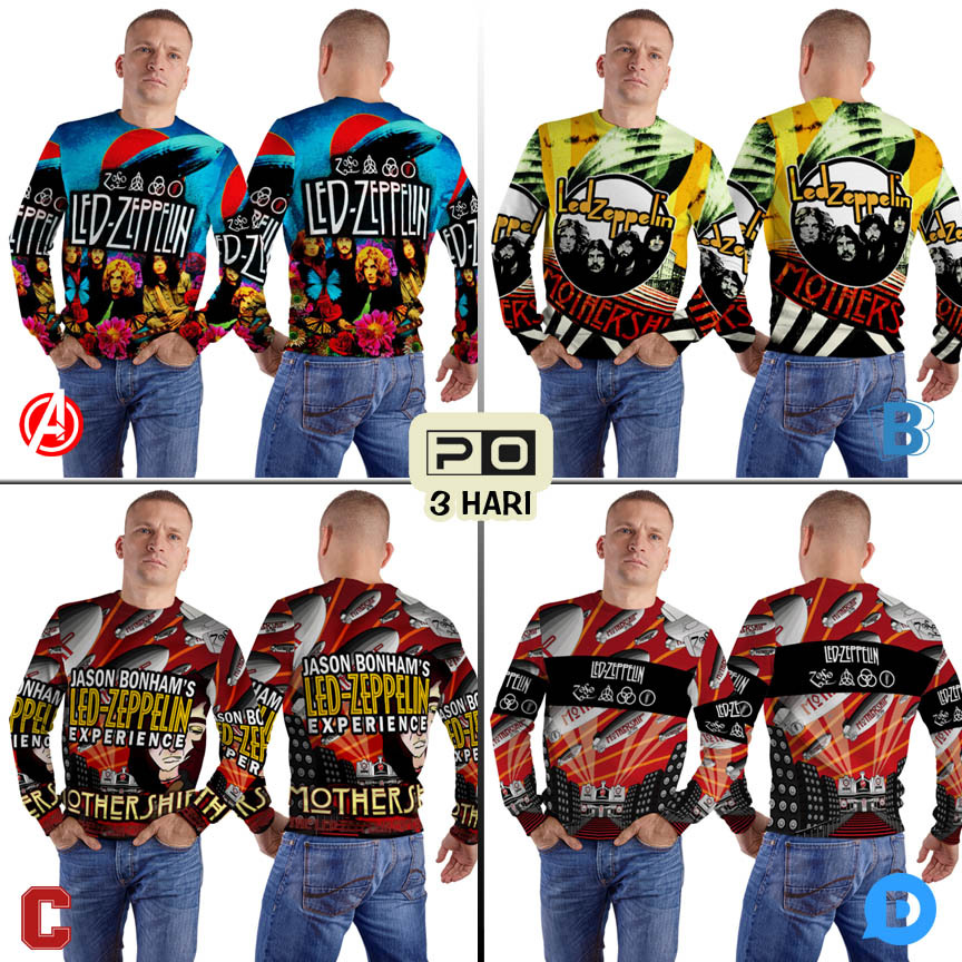 Crewneck Led Zeppelin Sweater Fullprint Bahan Polyester Jersey