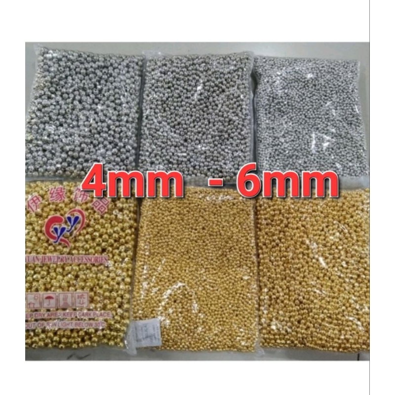 Manik Mutiara 4mm dan 6mm Warna Gold / Silver 1 pon - 450gram
