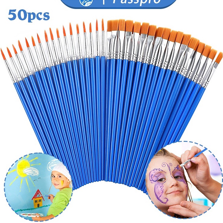 

New Discount 5PCS Kuas Lukis Akrilik Bulu Nilon Cat Air Minyak Set Paintbrush Ujung Pointed Dan Flat Artist Paint Brush