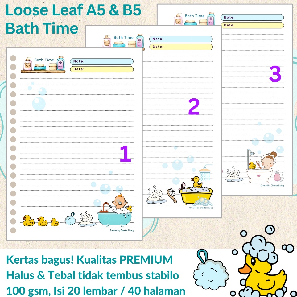 

Pusat Hemat BATH TIME Loose leaf Isi Kertas File binder Tebal A5B5 Refill Map Binder Line Grid Dotted Blank Garis Kotak Titik Polos Color Warna Lucu CHESTER LIVING