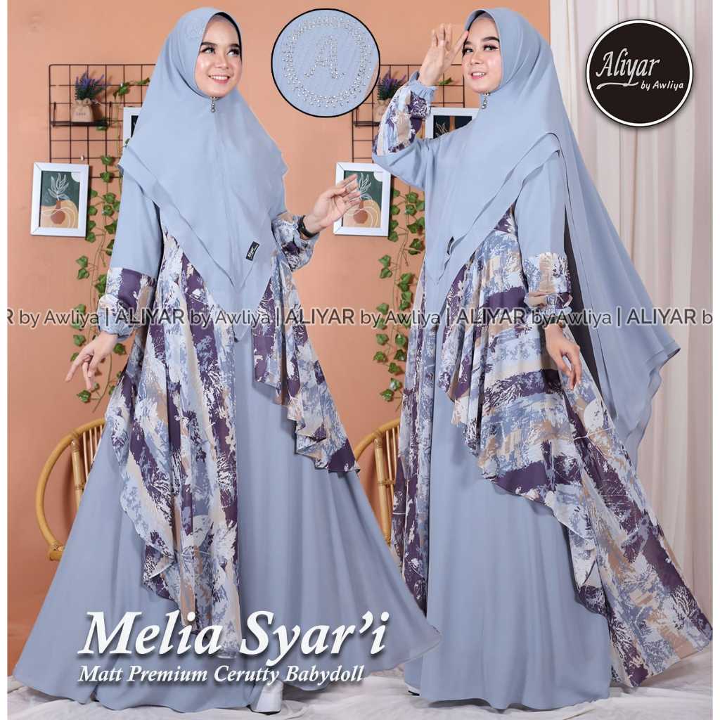 Gamis Set Melia Syar'i  Ceruty Babydoll Premium Original Aliyar By Awliya