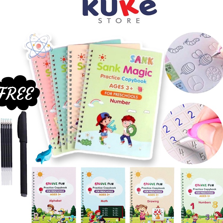 

Buruan Bayar KUKE SANK MAGIC Pratice Book 1 Set Isi 4 Buku dan Pulpen Buku Belajar Menulis Huruf dan Angka Anak Paud 3d Pratice Writing Book Buku Belajar Anak