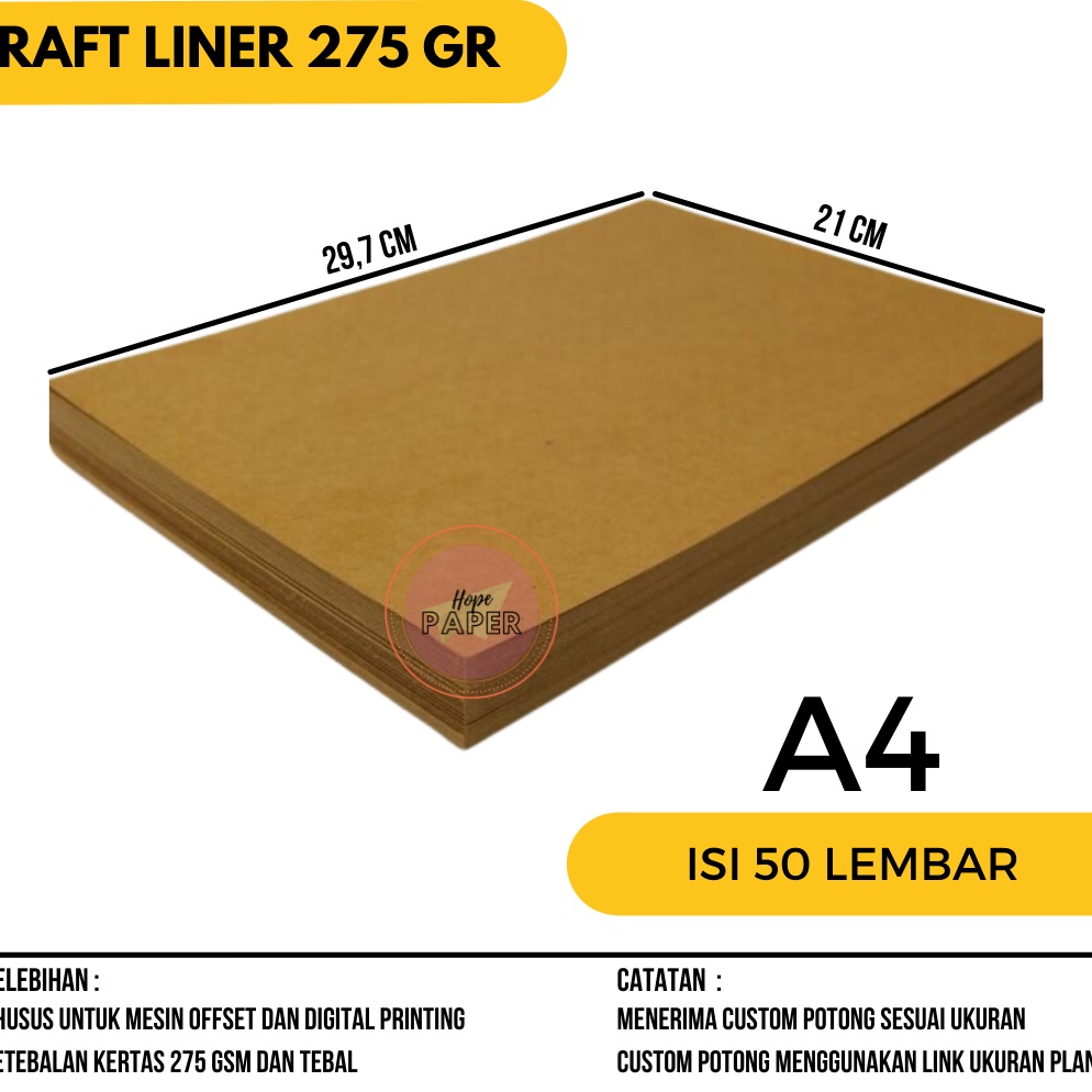 

Produk Termurah Samson Kraft 275 gsm A4 isi 5 lembar Kertas Samson Kraft Liner Tebal 275 gram