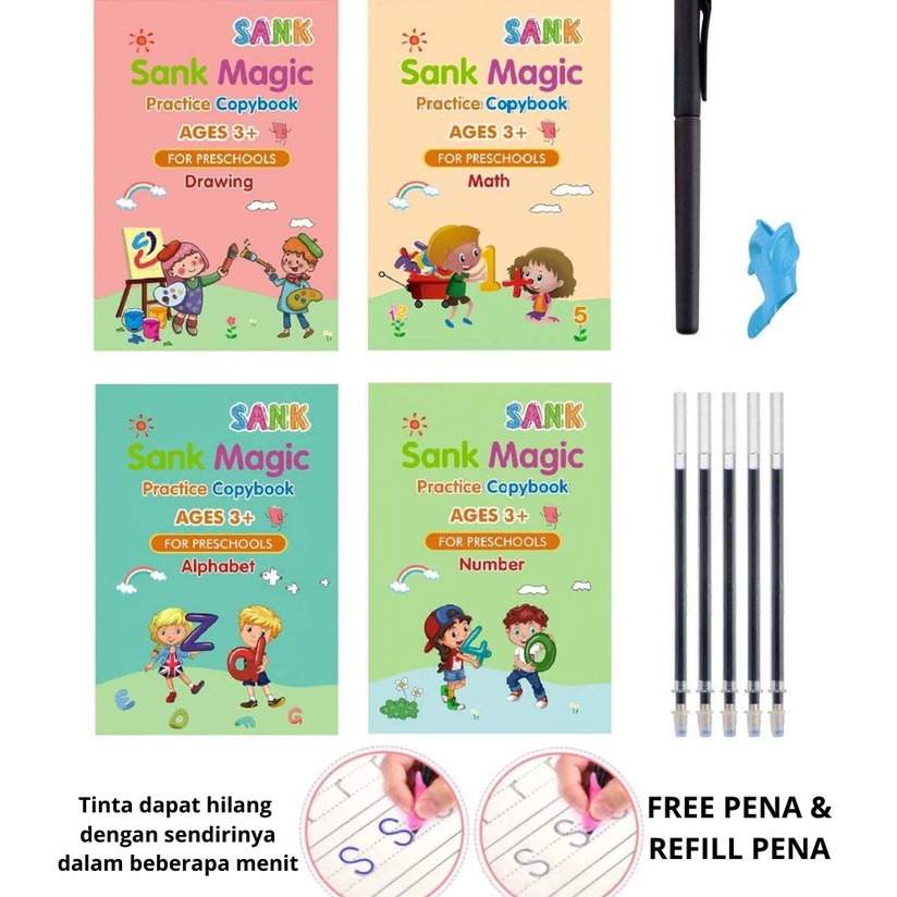 

Borong Stock Buku Latihan Belajar Anak Buku Ajaib Latihan Menghitung Menggambar Tulis Huruf Dan Angka SANK Magic Practice Book 1 SET ISI 4 BUKU PULPEN MF