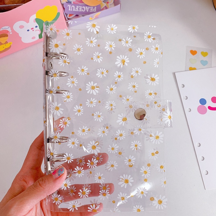 

Super Style A6 A7 Clear Soft PVC flower Notebook Binder Cover Planner 6Ring LooseLeaf Folder