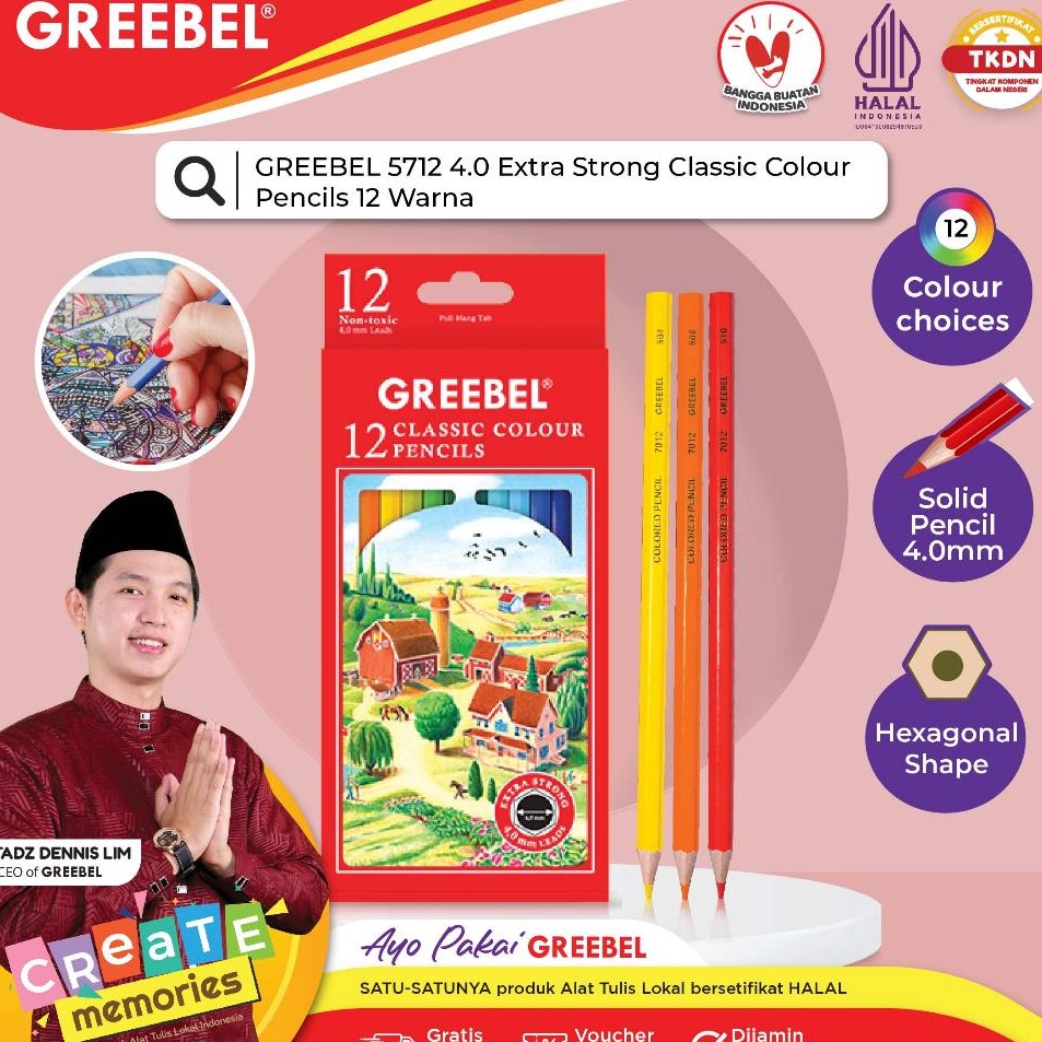 

Top Update GREEBEL Pensil Warna 5712 4 MM CLASSIC ISI 12 ColoringColorColour Pencils Cerah tidak beracun utk mewarnai anak