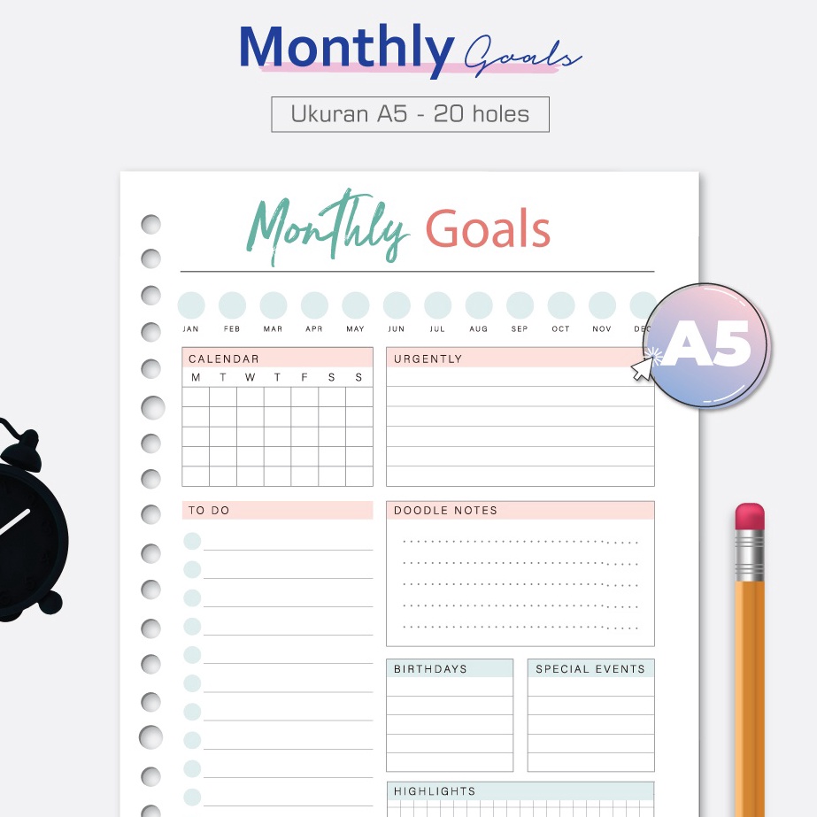 

Hot Now Bukuqu Loose leaf A5 L222 Monthly Goals Kertas Binder