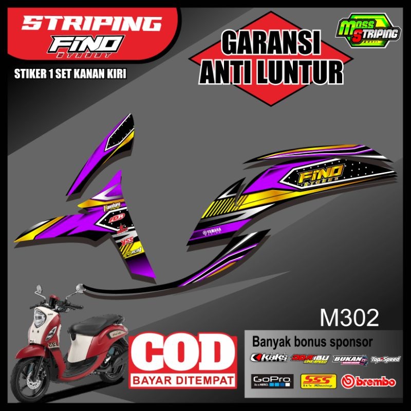 Sticker Striping stiker Semi full motor Yamaha FINO FI 125 Sticker Lis m302 Desain keren setiker set