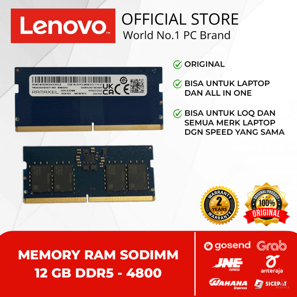 MEMORY RAM SODIMM 12 GB DDR5 - 4800/5600MHZ ORIGINAL NEW LENOVO GAMING LOQ BISA UNTUK LAPTOP DAN ALL