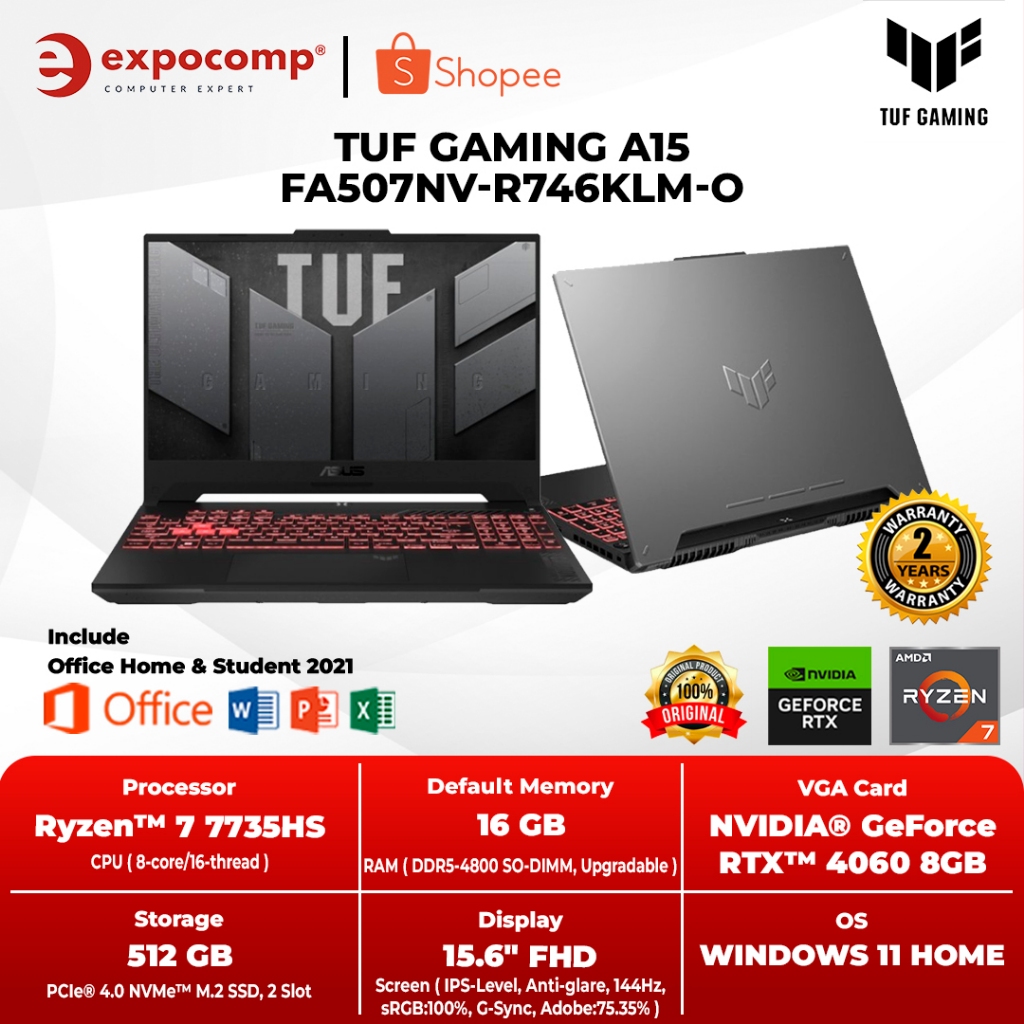 ASUS TUF GAMING A15 FA507NV-R746KLM-O GREY AMD RYZEN 7-7735HS RTX4060 16GB 512GB WIN11+OHS2021 NO TA