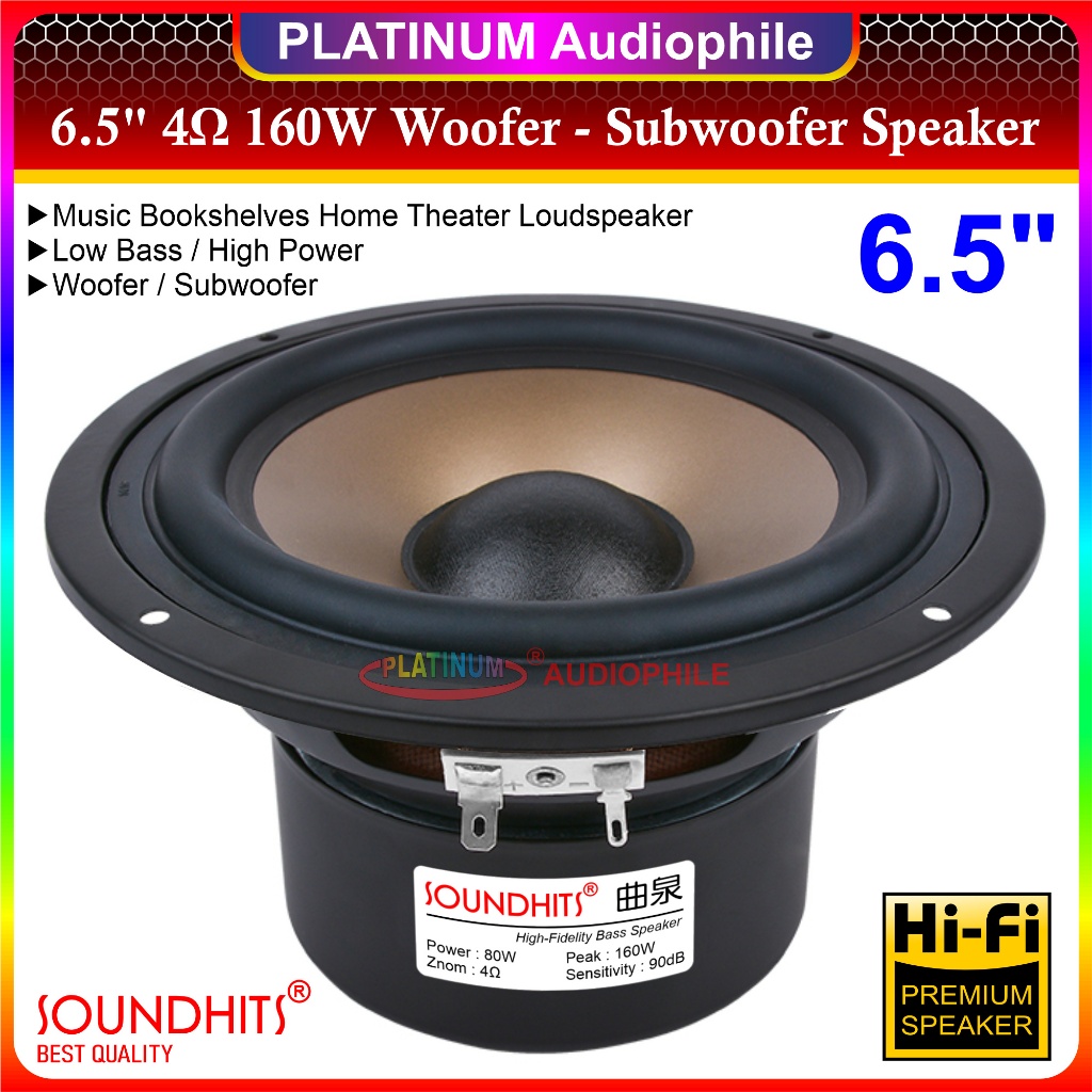 Speaker 6.5" Inch Woofer Subwoofer Bass 4 ohm 160 Watt speker Soundhits SW-65TZF