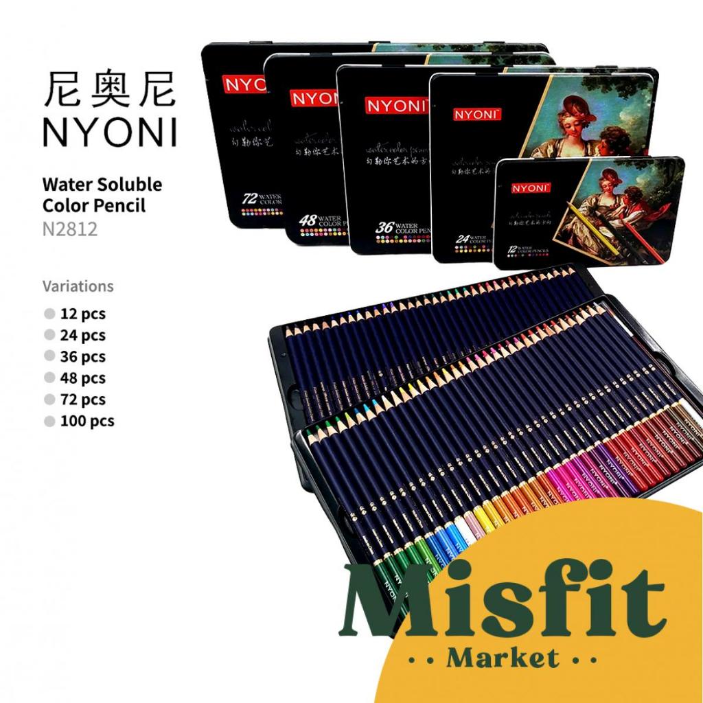 

NYONI Water Soluble Color Pencil Set 12/24/36/48/72/100 Pensil Warna Cat Air Watercolor