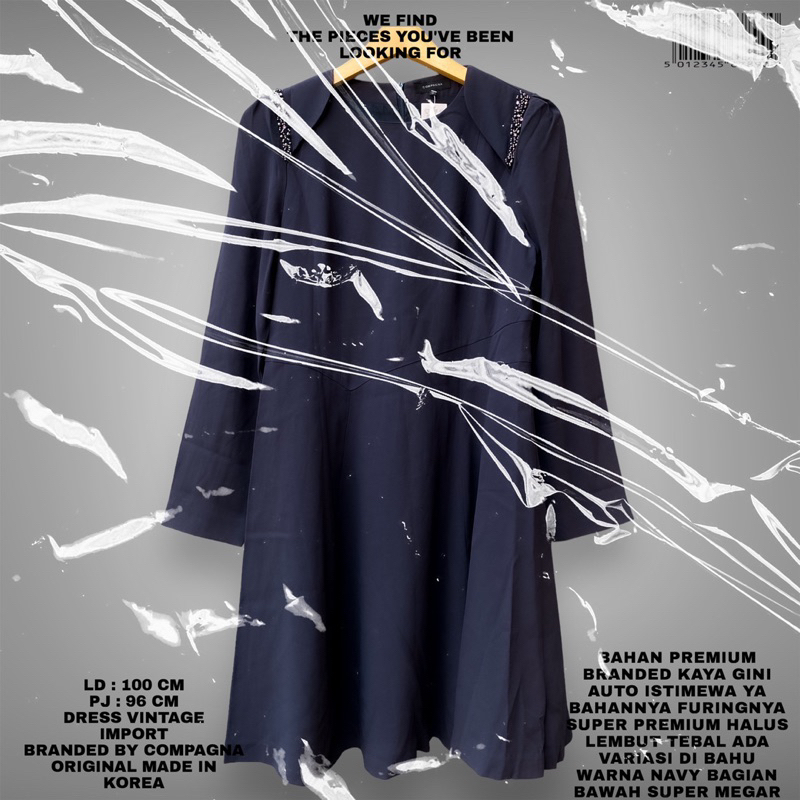COMPAGNA ORIGINAL/DRESS IMPORT/KOREAN DRESS/NAVY DRESS/KOREAN LOOK/KOREAN STYLE/OFFICE DRESS/VINTAGE