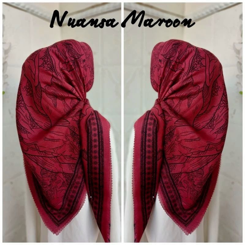Jilbab Motif Voal Premium Maroon