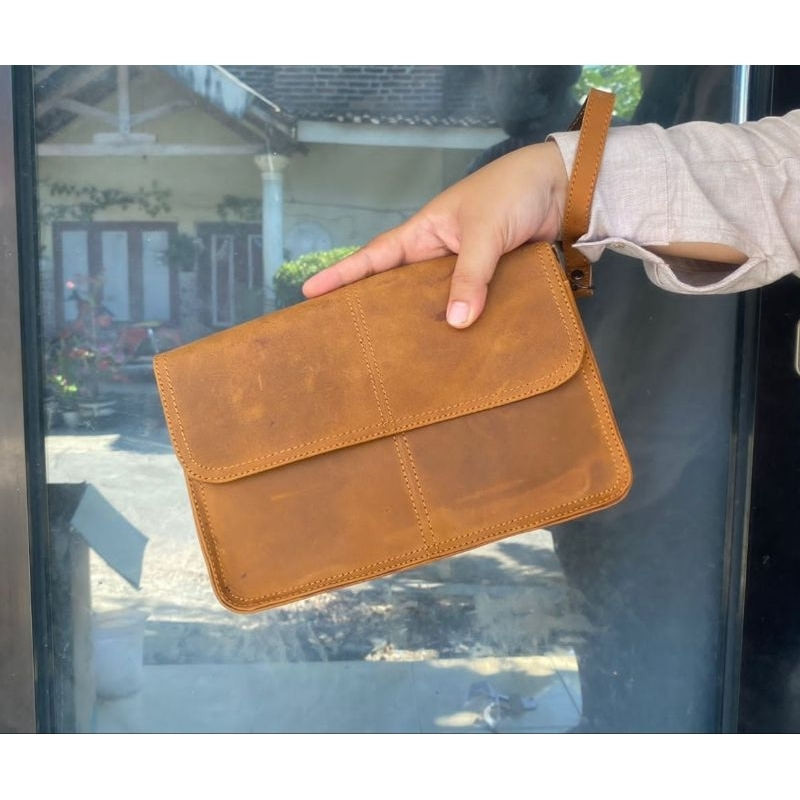 Hand bag pria wanita kulit sapi asli garut -tas selempang multifungsi