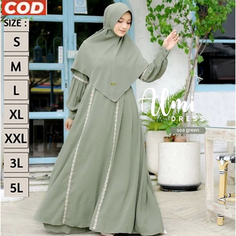Setelan Set Gamis Emak Ibu Ukuran Jumbo Renda Warna Hijau Mint Sage Busui 2XL 3XL 4Xl XXL XXXL 5L LD