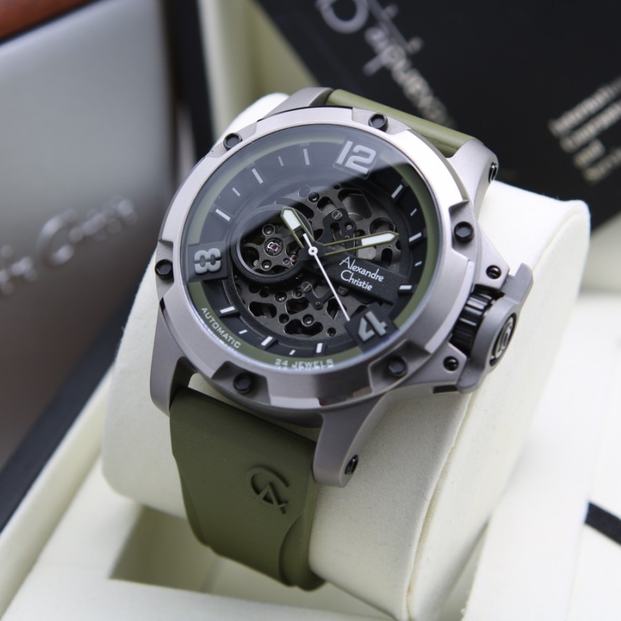 ORIGINAL Jam Tangan Pria Alexandre Christie AC 6295 / AC6295 Automatic Titanium Limited Edition Rubb