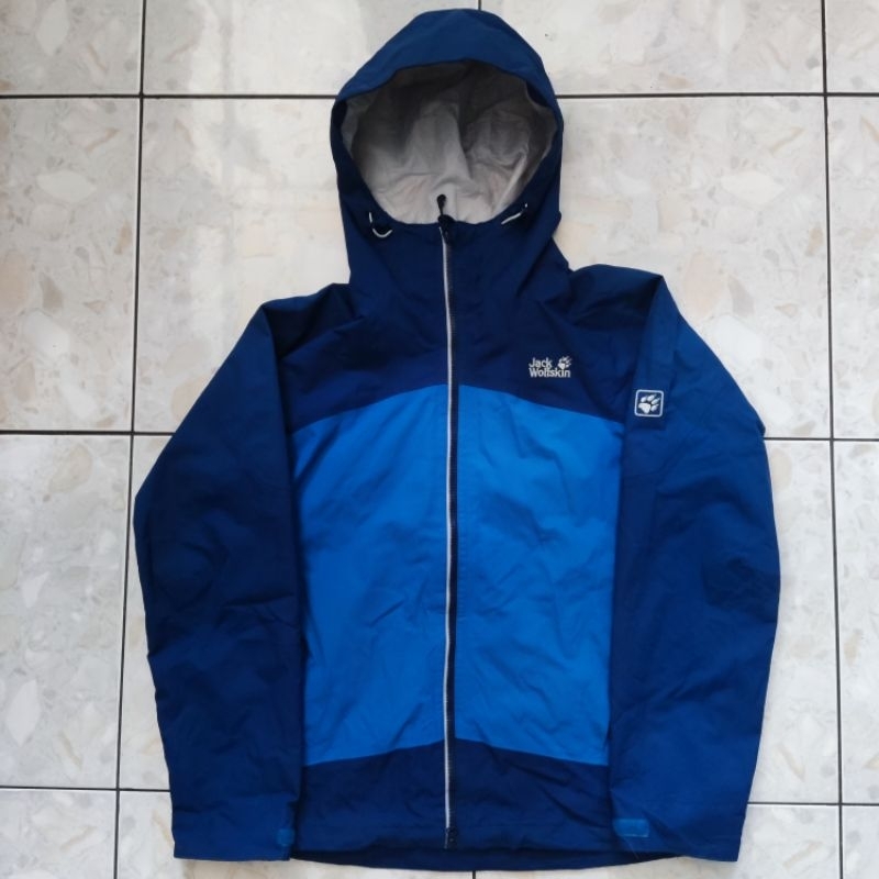 Jaket outdoor, waterproof, texapore, biru navy, jack wolfskin