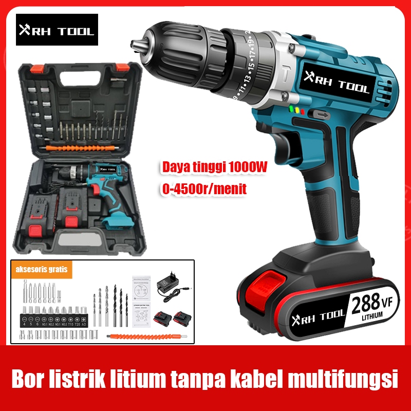 XRH-TOOL COD Cordless Lithium Electric Drill  1000W， dapat digunakan untuk kayu beton, logam