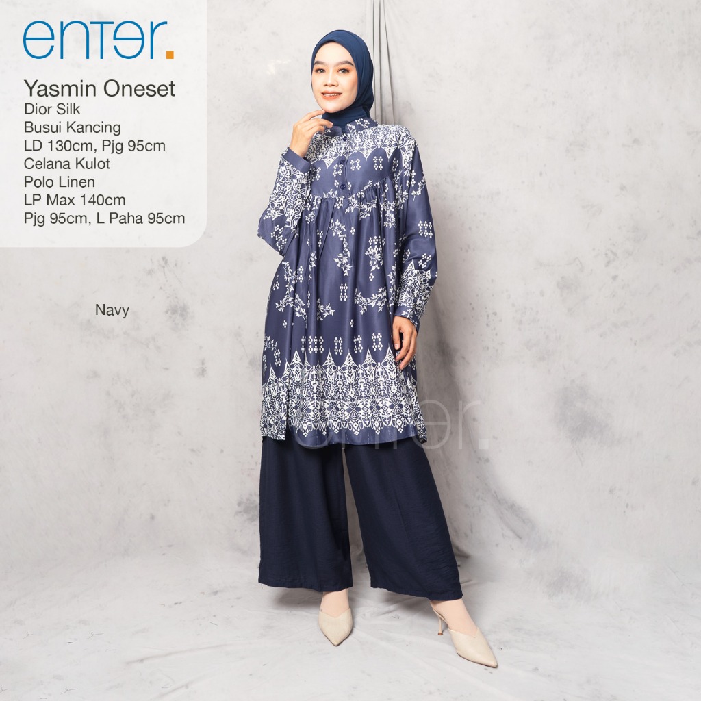 enter one set jumbo wanita kekinian ld 130 yasmin setelan bermotif mat dior silk