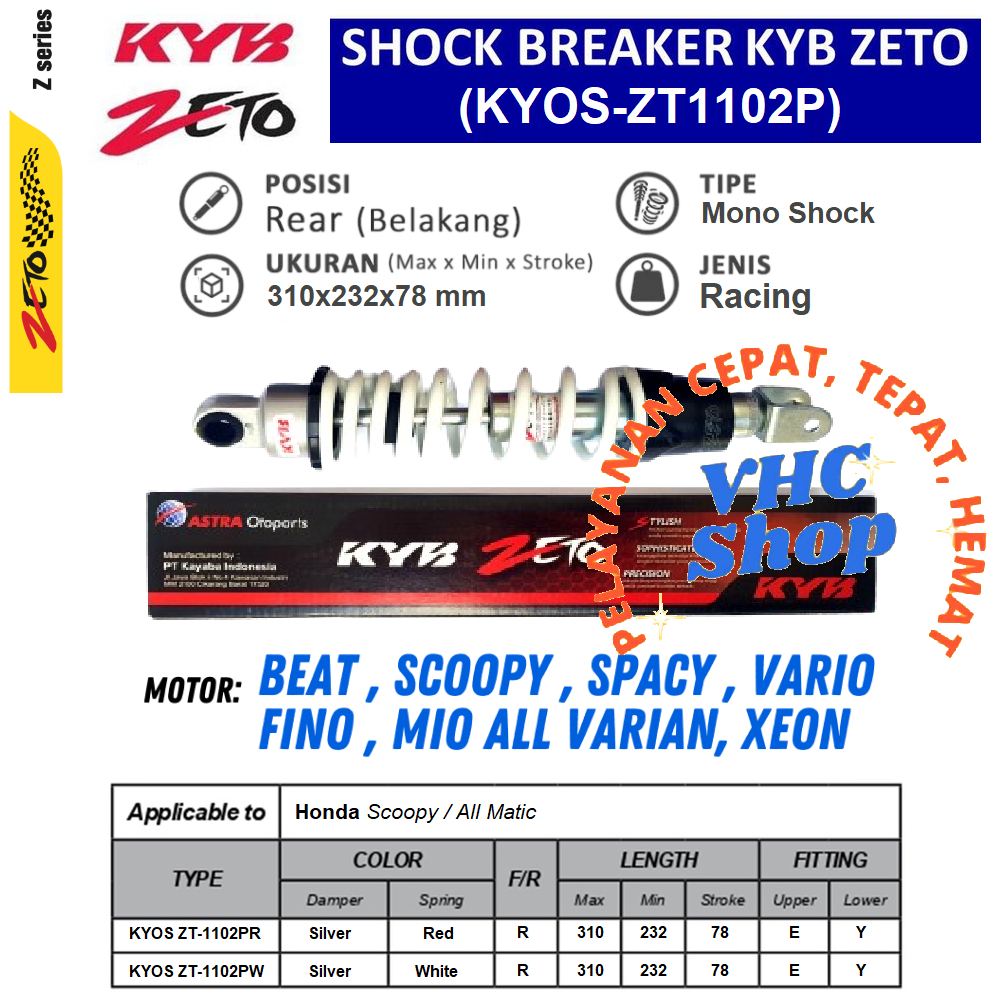 SHOCK ABSORBER / BREAKER merk KAYABA type ZETO KYOS ZT 1102 - putih