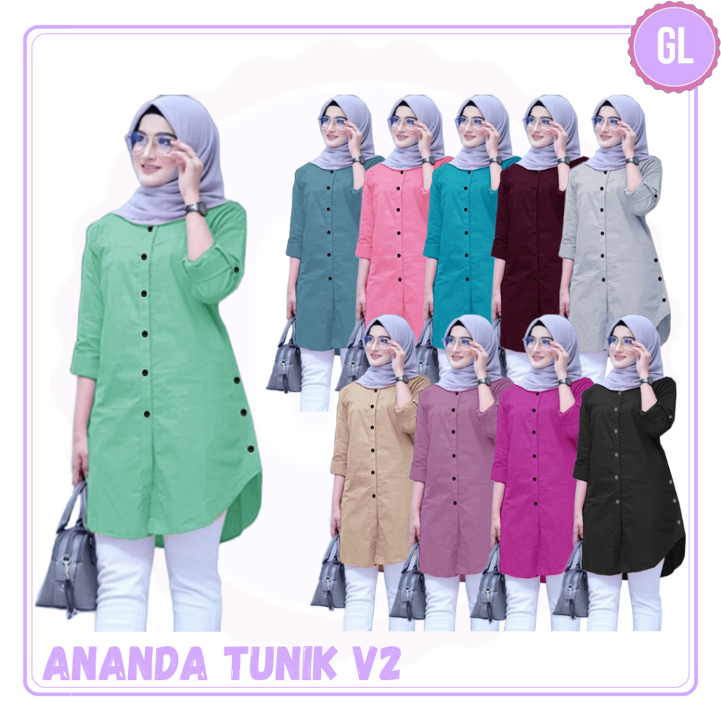 Tunik Ananda v2 Baju Atasan Tunik Muslim Wanita - M L XL XXL 3XL