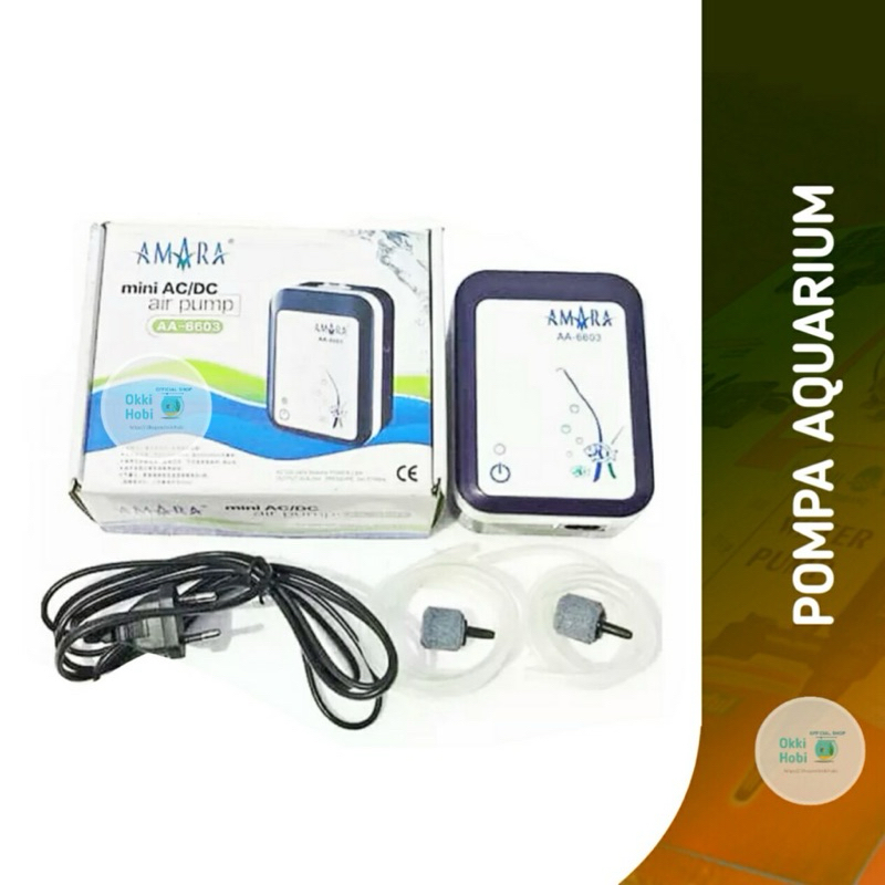 Airator amara AC DC 2 lubang baterai charger atau pompa air aquarium