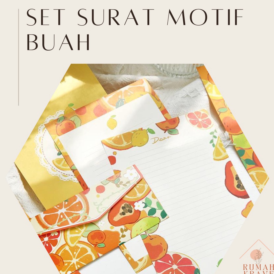 

Kejar Diskon RUMAH KRAVE Set Surat Motif Buah Kertas dan Amplop Letter Envelope Fruit
