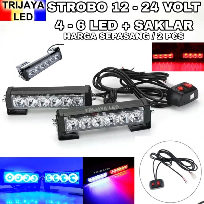 Lampu 12 - 24 Volt SIGNAL BLITZ 4 Mata 6 Led 8 Mode Vama Federal Motor Mobil Blits Kedip Flash Runni