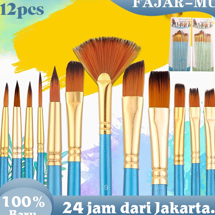 

KODE I4R9 12 Pcs Kuas Set Lukis Nylon Hair Brush Set Watercolor Pen Set Art Supplies Artist Paint Brush Kuas Cat Minyak