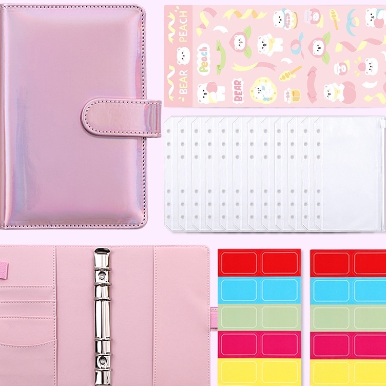 

Serbu Surprise READYA6 Laser Binder Notebook Planner Amplop Uang Kertas Penyimpanan Buku dengan 12 Pcs Ritsleting Folder Alat Tulis PU Leather 6 Rings A6 Binder Budget Cash Envelope Travel Journal Planner