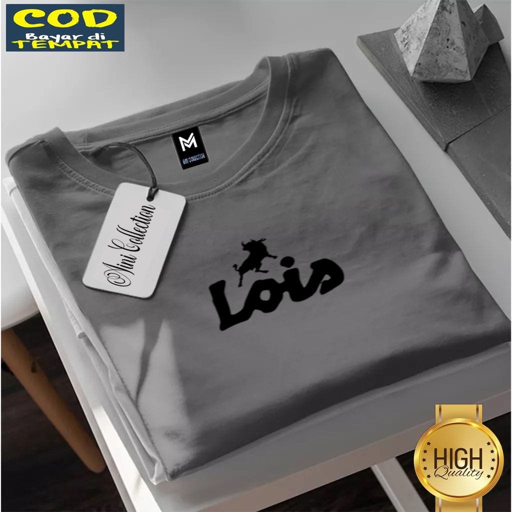 Promo Kaos Keren ..!!! Baju Kaos Pendek Distro Lois Text Hitam Terbaru  Lengan Pendek Premium Qualit