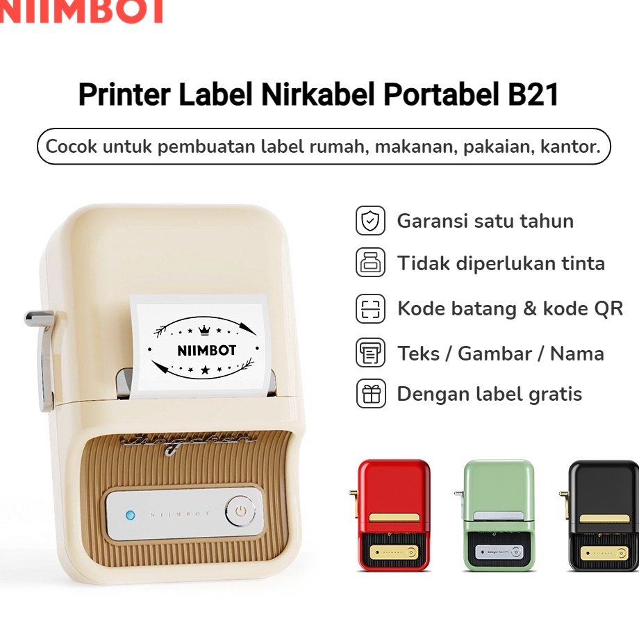 

Ready Bermanfaat NIIMBOT B21 B1 Pencetak Label Termal Printer Label Portabel Bluetooth Tanpa Tinta dengan 1 Gulung Label Putih