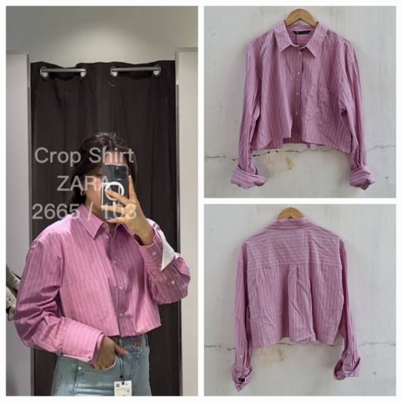 ZARA WOMAN KEMEJA CROP STRIPE SHIRT BARU ASLI ORIGINAL