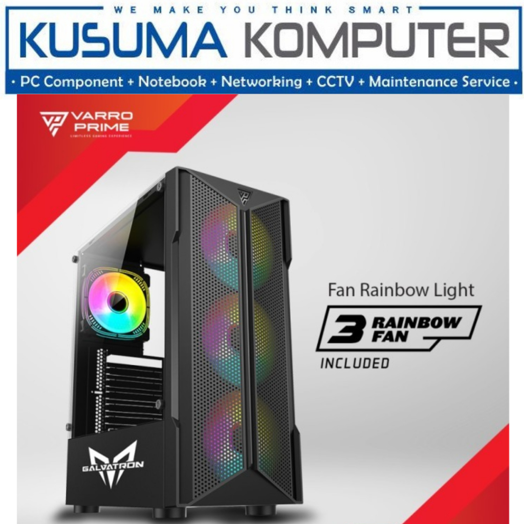 Casing Varro Prime Galvatron + 3 Fan RGB Micro ATX Case PC Gaming