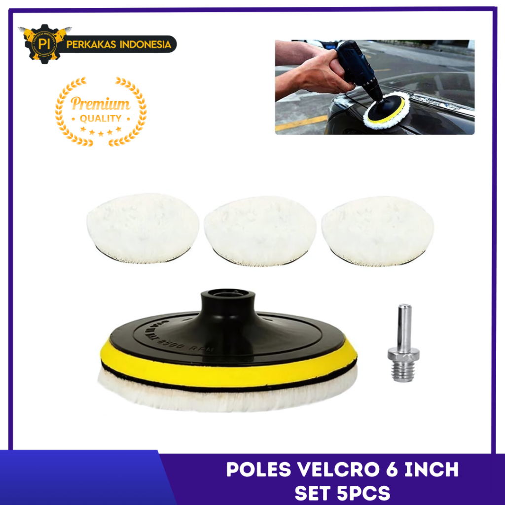 Wool Poles Velcro Mobil Motor 6 Inch SET 5pcs Kain Wol Polish Wax Foam Pad Velcro Woll Spon Busa Mes
