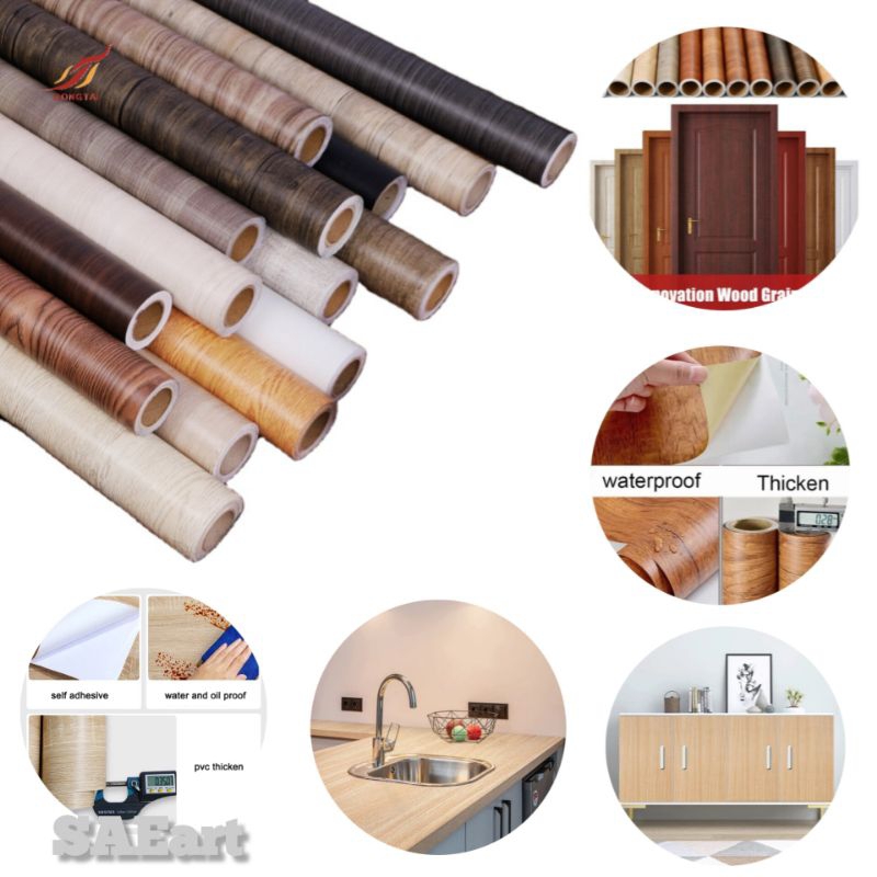 Sticker Serat Kayu Tebal Premium Pvc Sheet Stiker Meja Lemari Pintu Kayu Triplek Furniture Dinding