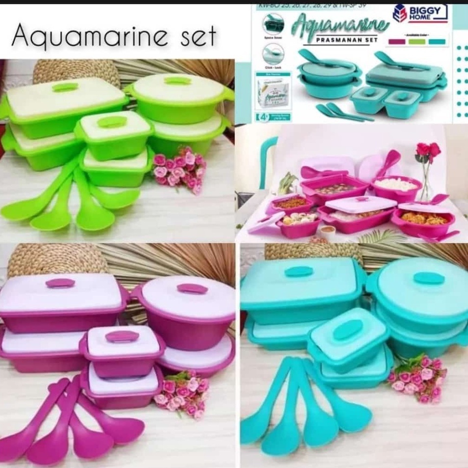 Prasmanan Set Aquamarine BYGY Isi 6 Set | Basi Baskom Nasi Set 6in1 Plastik BPA FREE Food Grade Biggy | Kotak Wadah Saji Makanan