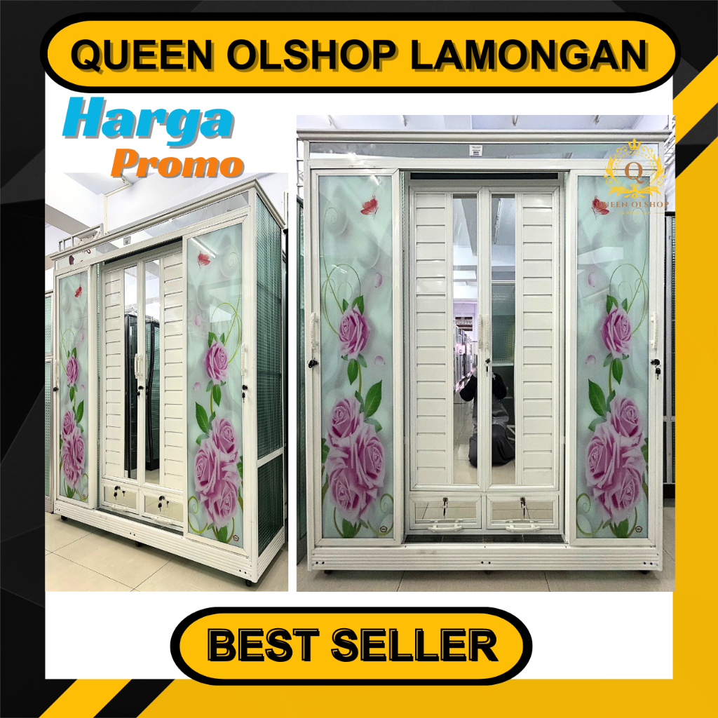 [PROMO] Lemari Pakaian Almini 4P Printing Sliding + 2Laci