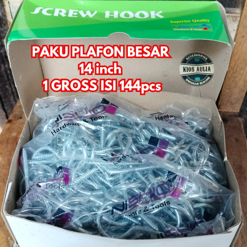 1 GROSS GANTUNGAN PAKU PLAFON UKURAN BESAR 14inch & KECIL 12inch SCREW HOOK CANTOLAN ATAP SEKRUP SAN