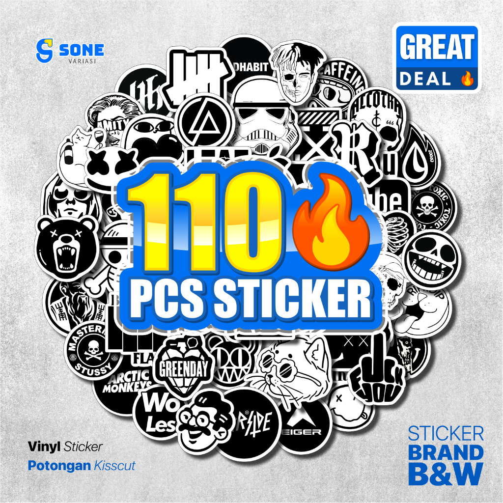 

Stiker Aesthetic Black And White Brand Distro Paper Vinyl Waterproof Sticker Helm Buku Journal Koper Motor Casing HP Laptop Tumbler
