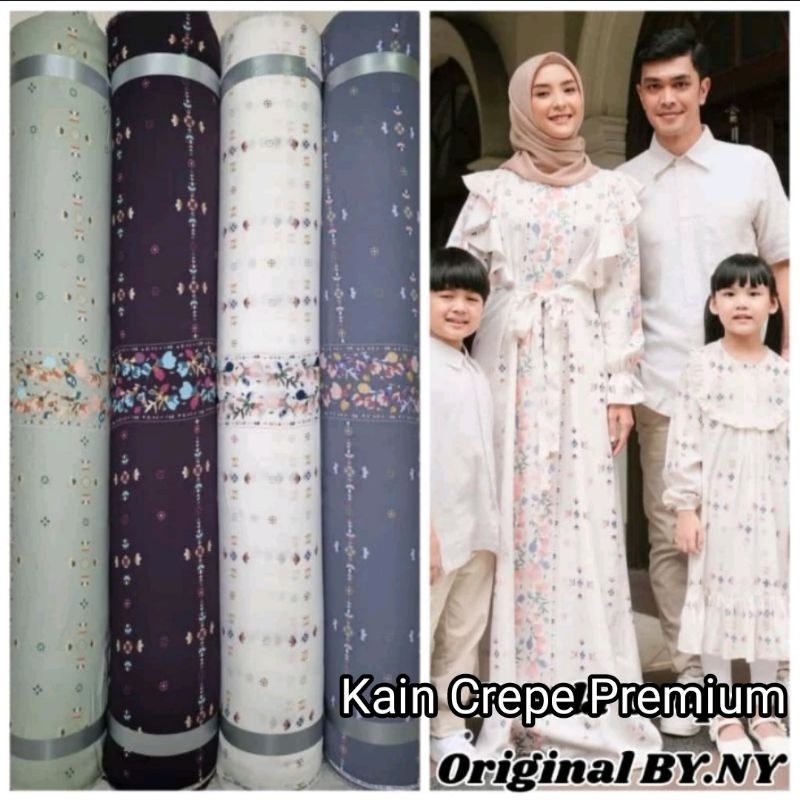 Kain Meteran Bahan Prda Crepe Motif Medyna Looklike Rumi Dress Vanilla Hijab