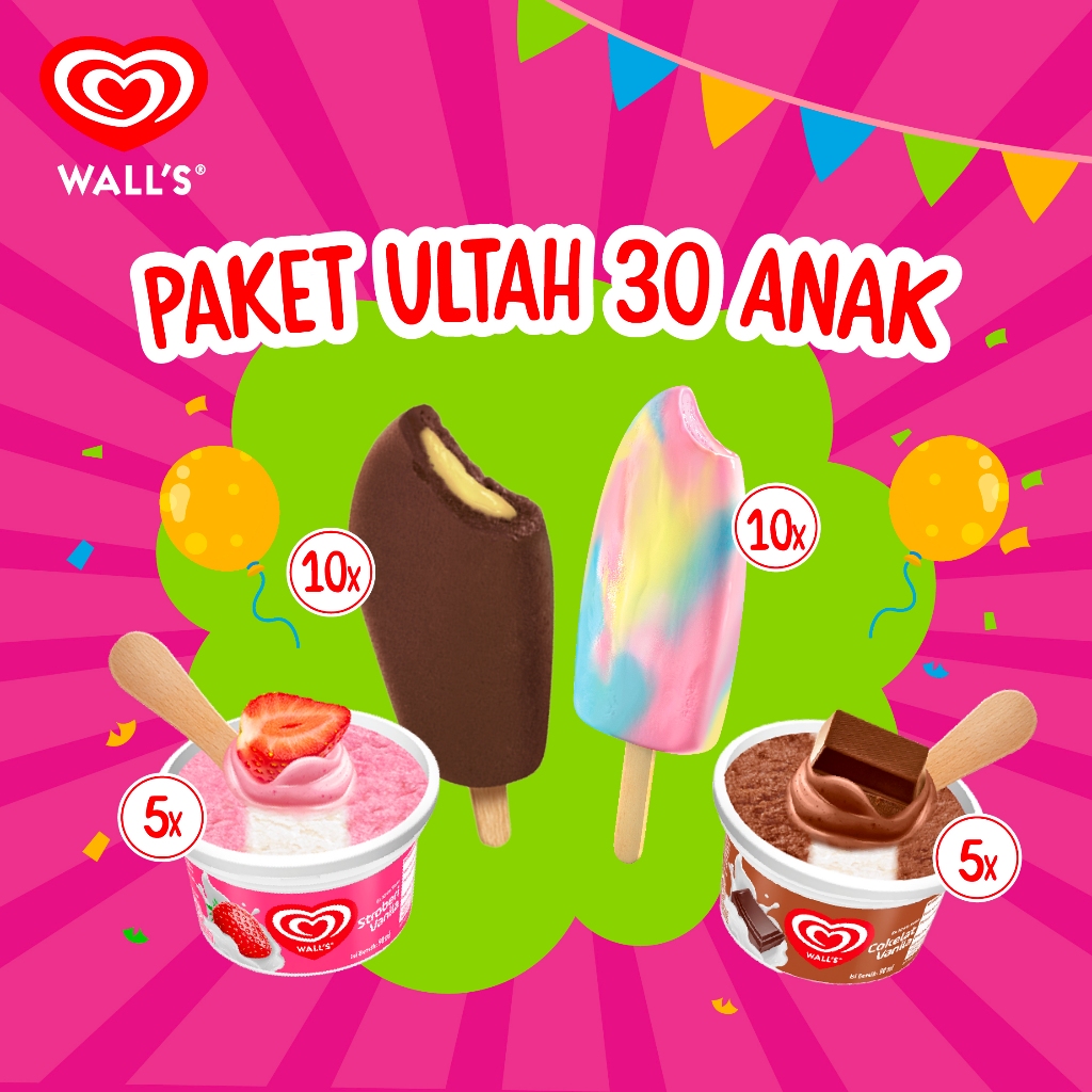 

Paket Ulang Tahun 30 Anak - Es Krim / Ice Cream Wall's